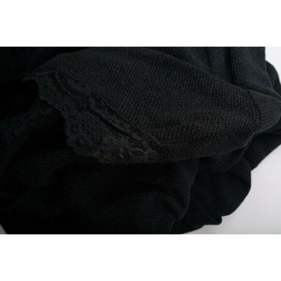 Vintage 70s Pat Richards Hostess Formal Knit Dress Black Knit Lace Trim Sz M - Picture 6 of 6